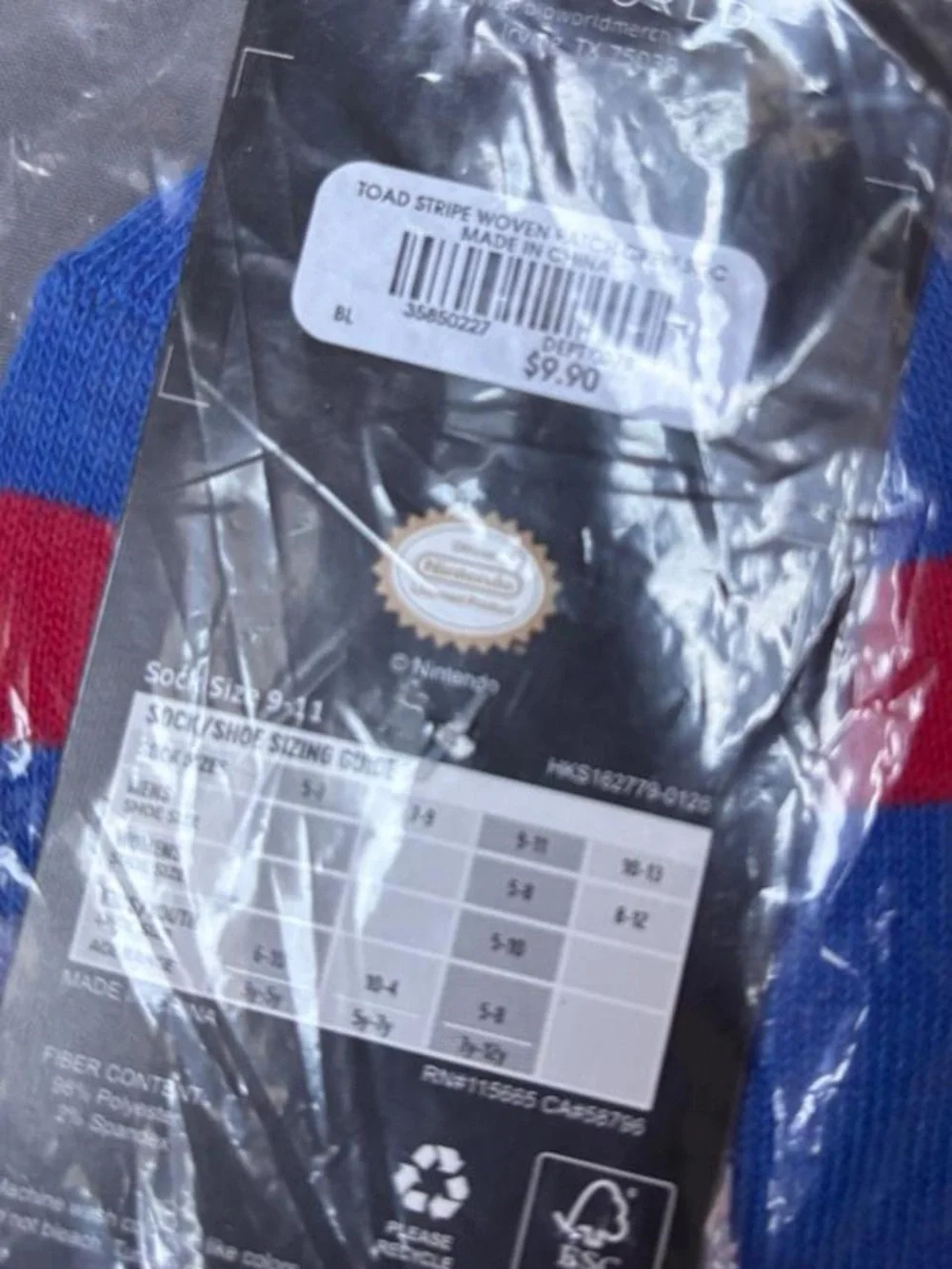Nintendo Blue Toad Crew Socks with Red & White Stripes